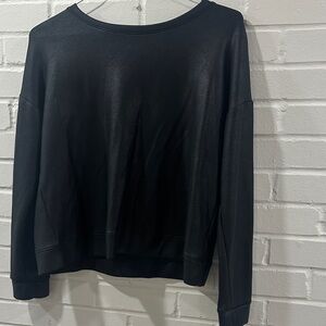 Leathered-Look Black Long Sleeve Top